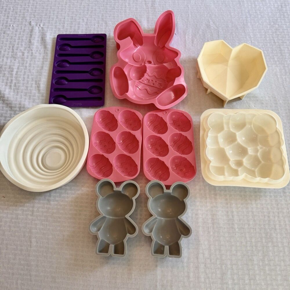 Silicone‎ Mold Lot Bunny Bear Heart Easter Candle Soap Resin Baking